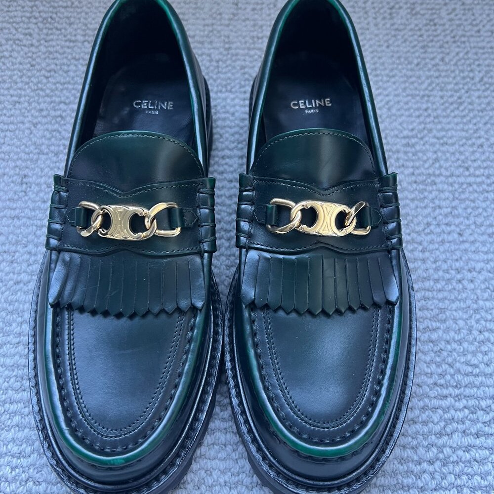 RARE Green CELINE Margaret Loafers size 38/8 Like new condition